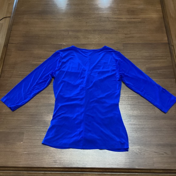 New York & Company Royal Blue Ruched V-Neck Bodycon 3/4 Sleeve Top Small - Picture 9 of 9